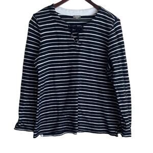 Talbots‎ Women Top L Navy Striped Keyhole Tie Coastal Nautical Travel Beachy